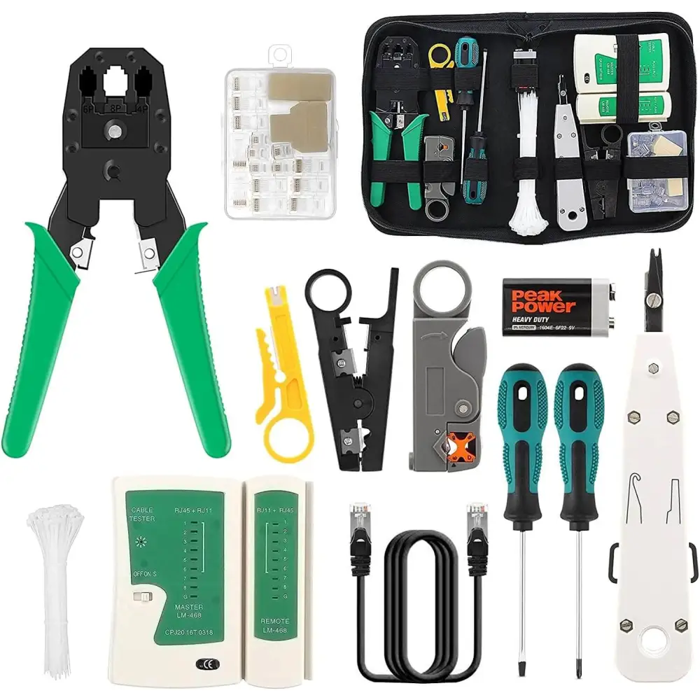 18 in 1 Network Repair Tools Professional Cable Tester Kit Maintenance for RJ11 / 12/45 Crimper Tool with 17 Connectors
