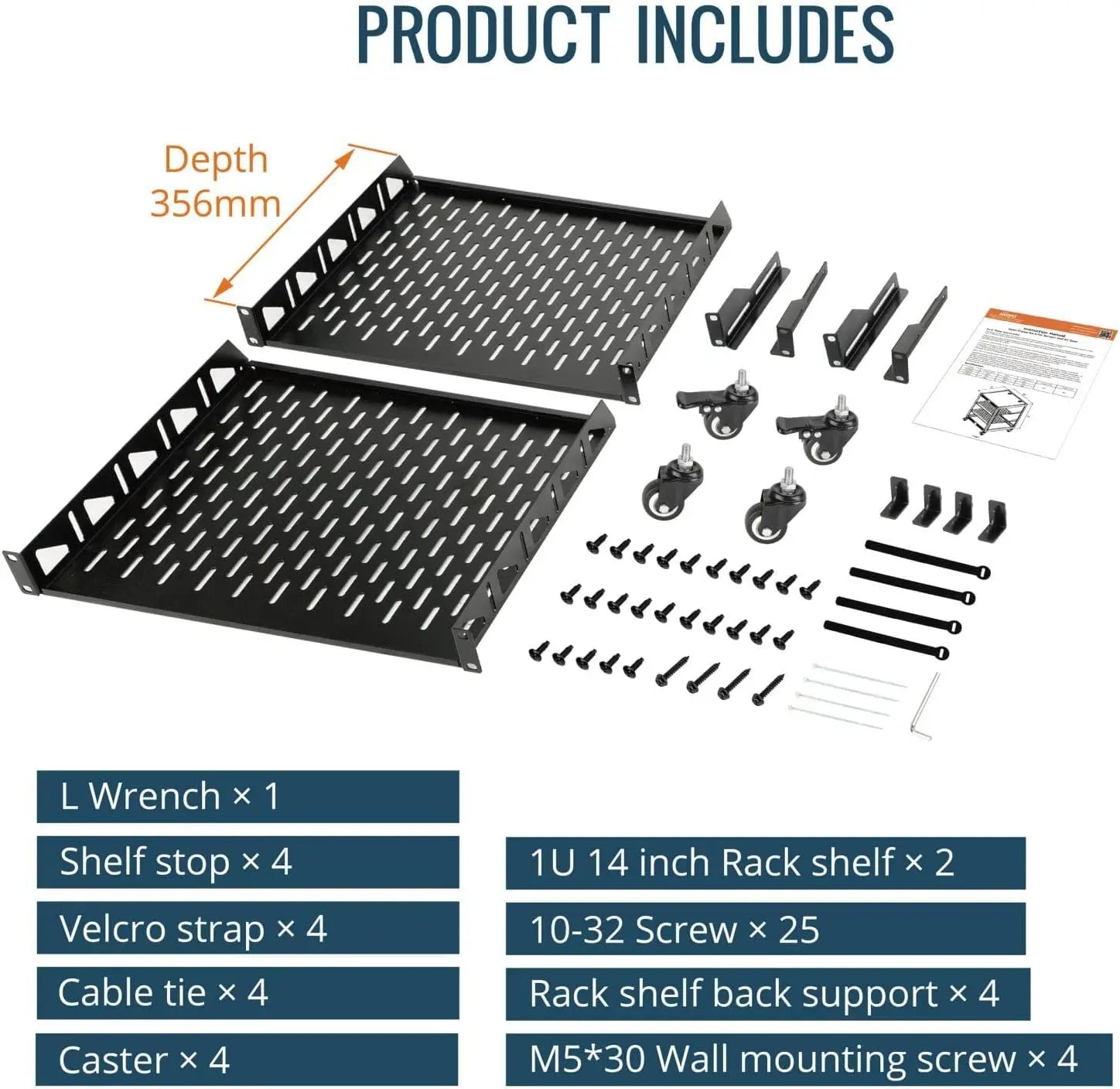 20U Open Frame Network Rack for IT &AV Gear 20RU AV 4-Post with Mobile Casters and 2 PCS Vented 19’’ Front Mounting