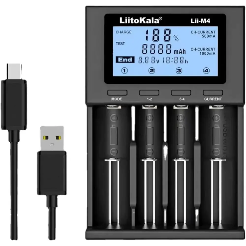 4-Bay 18650 Battery Charger Test Capacity LCD Display Fast Charging Universal for 3.7V 26650 18350 20650 14500 18500