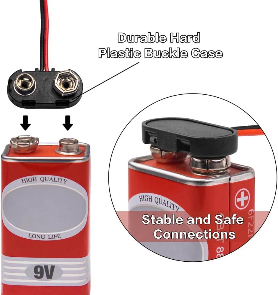 T-Type 9V Battery Clip, 1 Dozen 9V Snap Connector with Hard Plastic Case, 9V Battery Clip T-Type with Wire Leads for Experiment  1 Clip