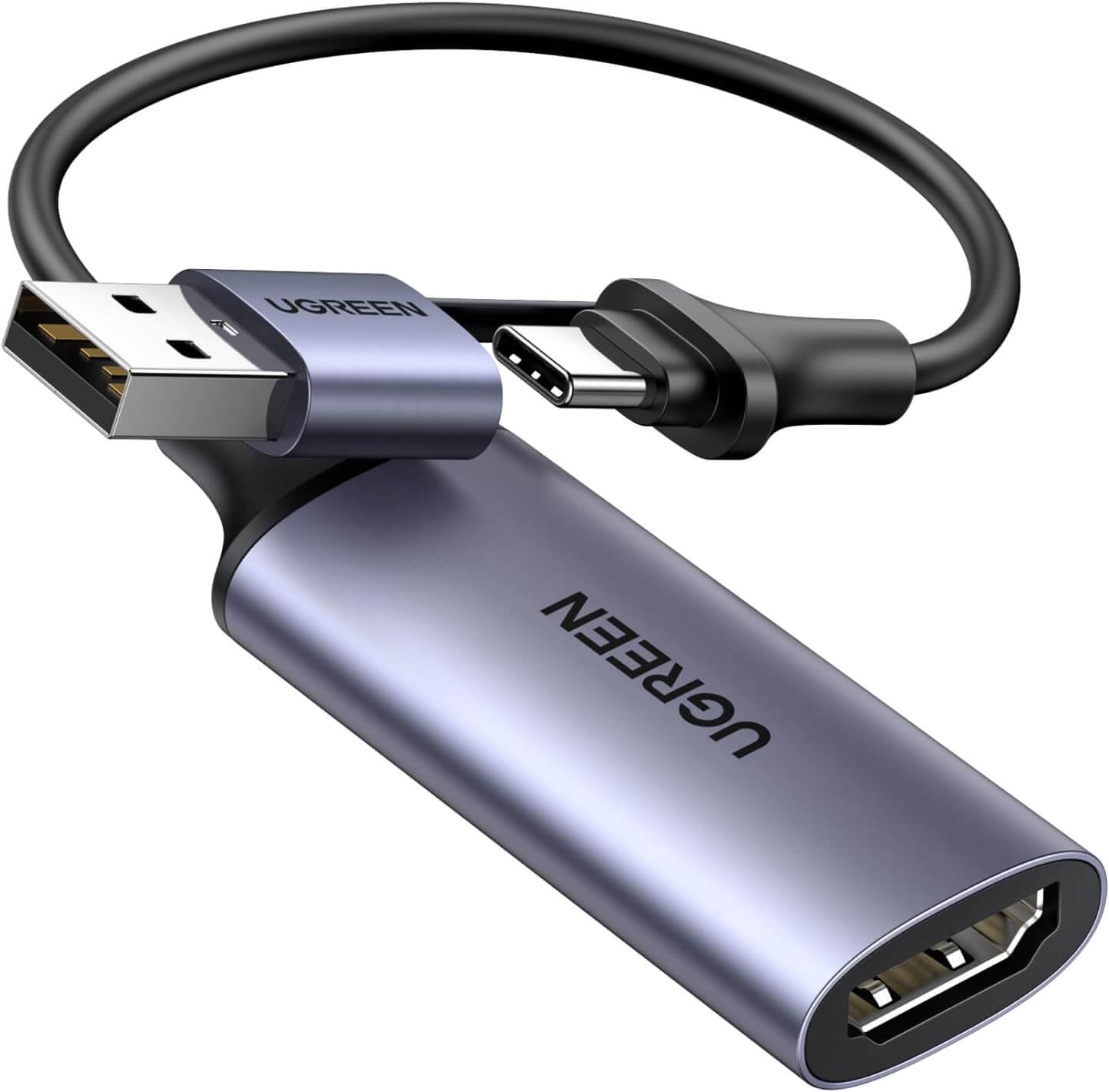UGREEN Full HD 1080P Video Capture Card 4K HDMI to USB-A/USB-C HDMI Capture Card USB 2.0 Capture Video and Audio Recording Compatible with Switch PS5 Xbox TV Stick iPadOS MacBook