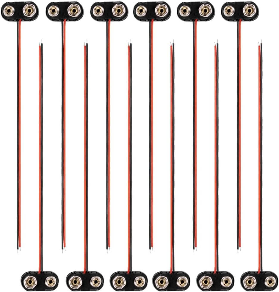 T-Type 9V Battery Clip, 1 Dozen 9V Snap Connector with Hard Plastic Case, 9V Battery Clip T-Type with Wire Leads for Experiment  1 Clip