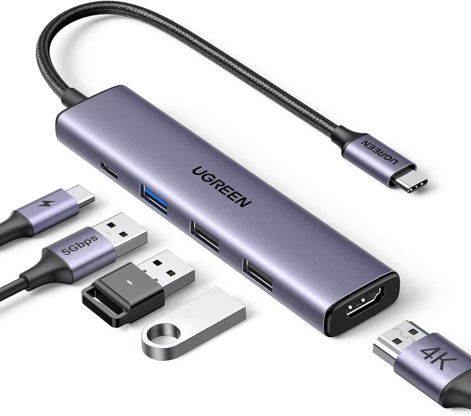 UGREEN Revodok 105 USB C Hub 5 in 1 Multiport Adapter 4K HDMI, 100W Power Delivery, 3 USB A Data Ports, Type C Dongle for PC, Laptop, MacBook Air, iMac, iPad, iPhone 16/15 Pro Max, Galaxy S25