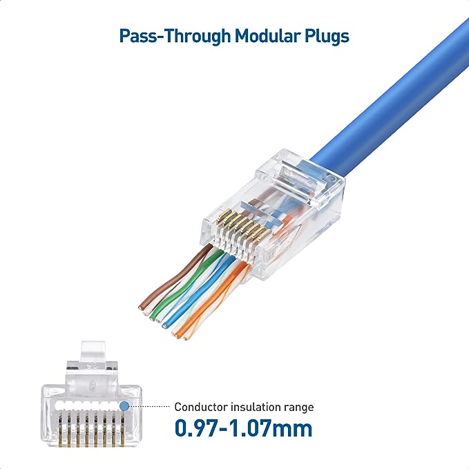 Cable Matters 20 Pack Cat 6 Pass Through RJ45 Modular Plugs for Solid or Stranded UTP Cable / Cat6 Pass Through Connectors