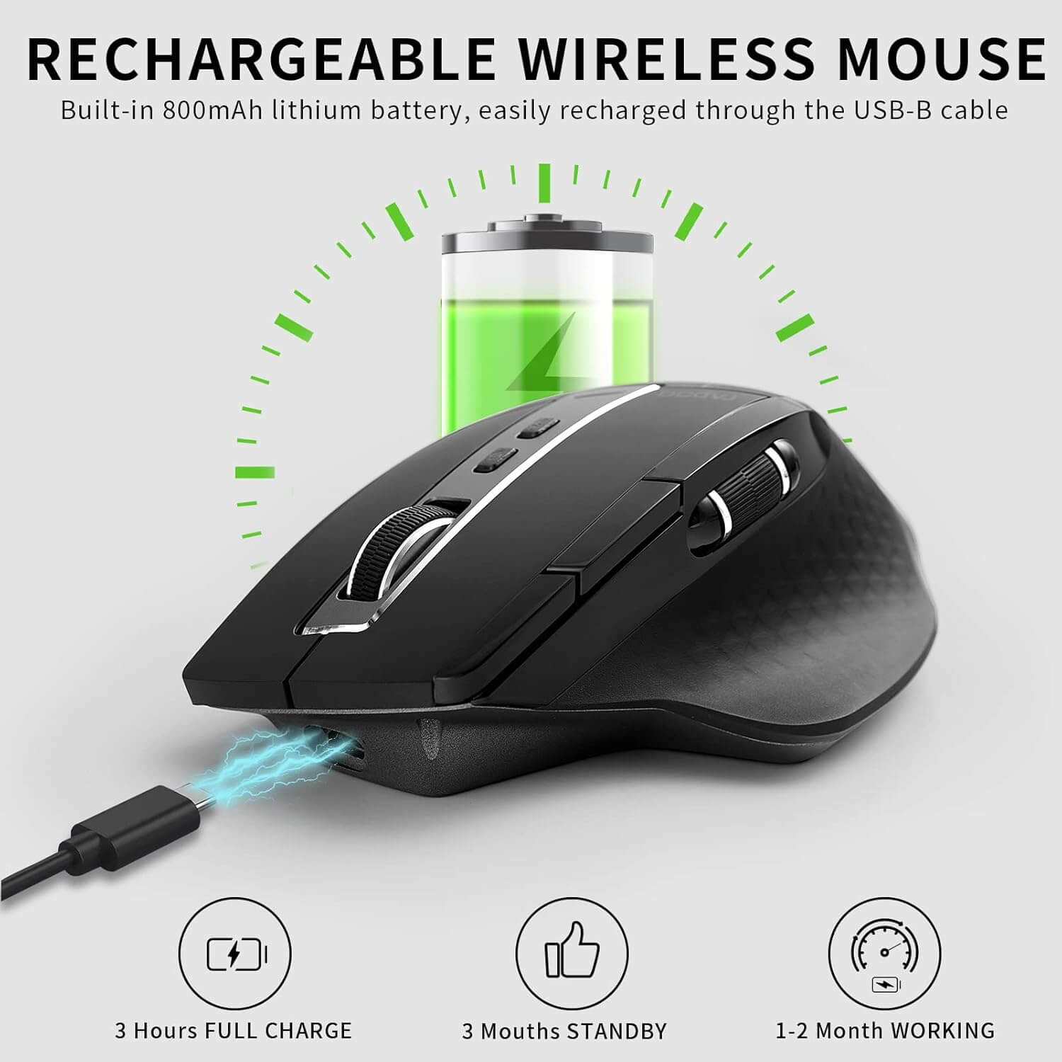 RAPOO MT750 Wireless Mouse Multi-Device (Multi-Mode:BT 5.0/4.0/3.0+2.4Ghz) Laser Mouse, 8 Programmable Buttons, Ergonomic Portable Mouse for Laptop Android Windows Mac OS, Black