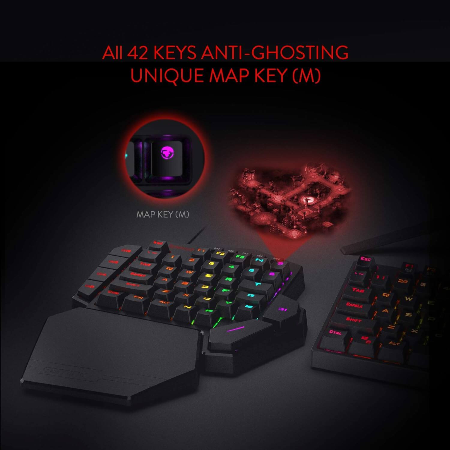 Redragon K585 DITI One-Handed RGB Mechanical Gaming Keyboard, Blue Switches, Type-C Professional Gaming Keypad with 7 Onboard Macro Keys, Detachable Wrist Rest, 42 Keys Redragon
