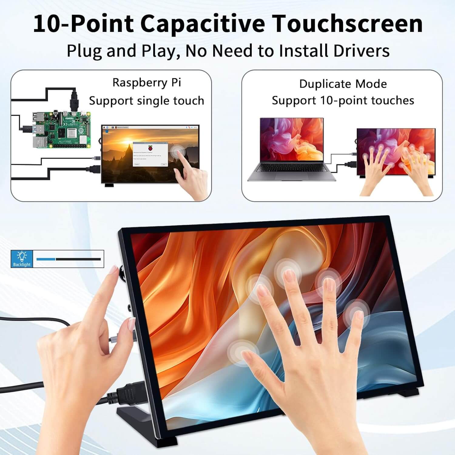 PC Mart 10.1 Inch LCD Screen for Raspberry Pi, 1024x600 IPS LCD Display, HDMI Portable Monitor for Raspberry Pi 5/Pi 4B/3B+/3B/B+/Zero/400, Win11/10/8/7 (Touch Screen)