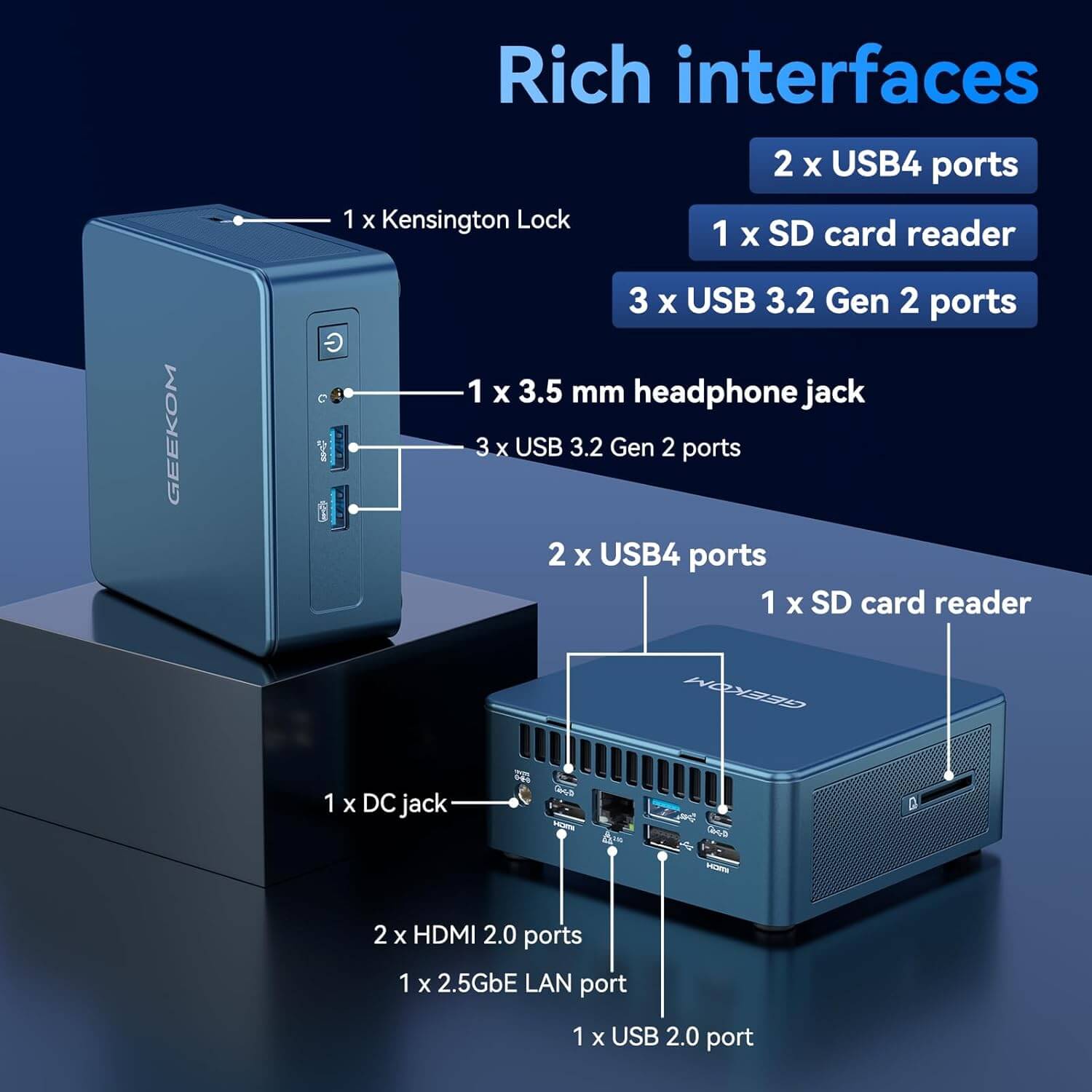 GEEKOM IT13 Mini PC (2025 Edition), Intel NUC13 13th Gen Intel i9-13900HK NUC 13 Mini Computers(14C/20T), 32GB RAM&1TB M.2 2280 NVMe Gen4*4 SSD, Windows 11 Pro Wi-Fi 6E/Bluetooth 5.2/USB 4.0/2.5G LAN