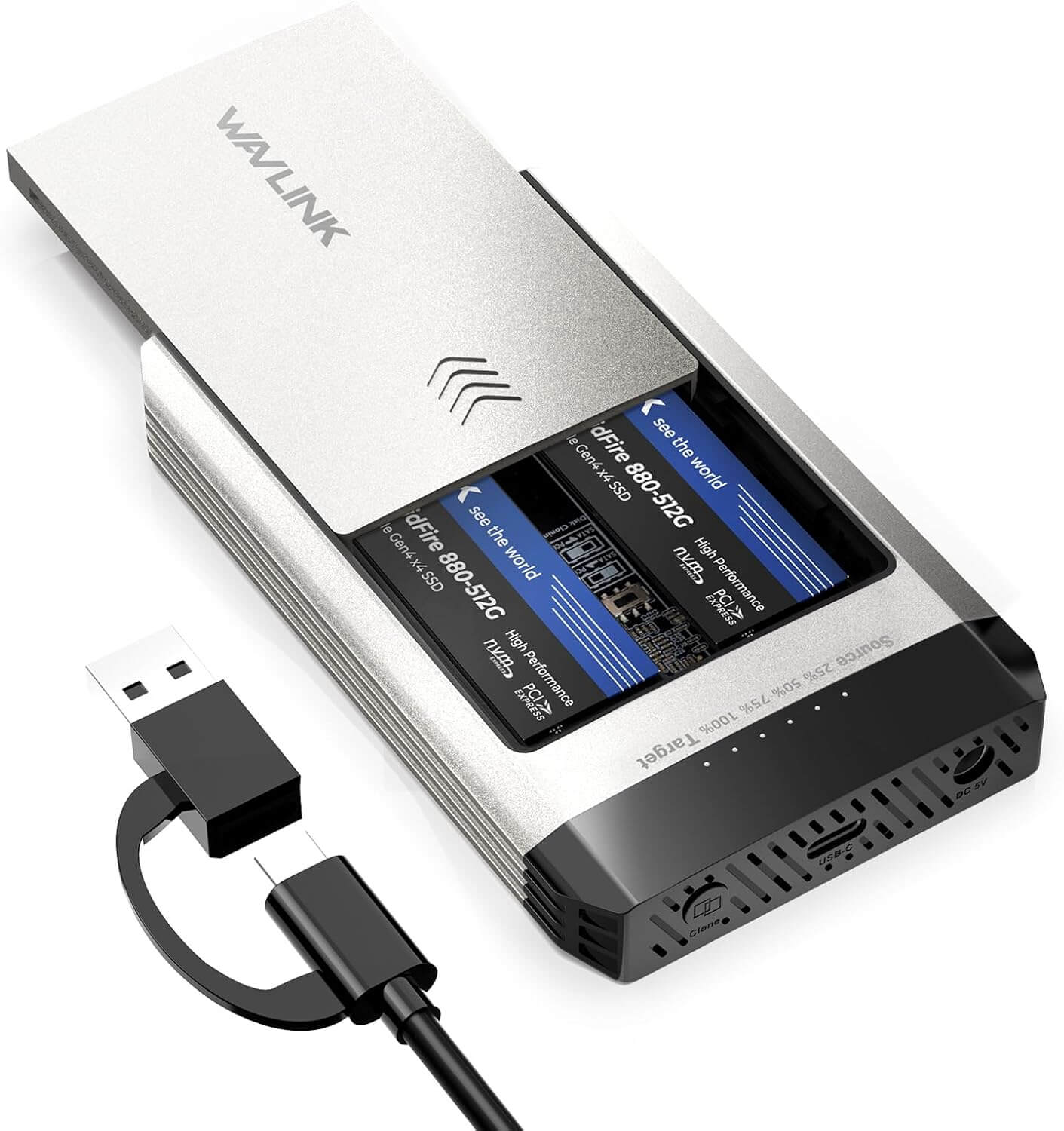 WAVLINK NVMe Cloner, M.2 Cloner Dual-Bay Offline Clone Tool-Free, 20Gbps M.2 Duplicator with Heat Dissipation, NVMe Enclosure for SSDs PCIe Sizes 2230/2242/2260/2280, Supports NVMe and SATA, up to 8TB