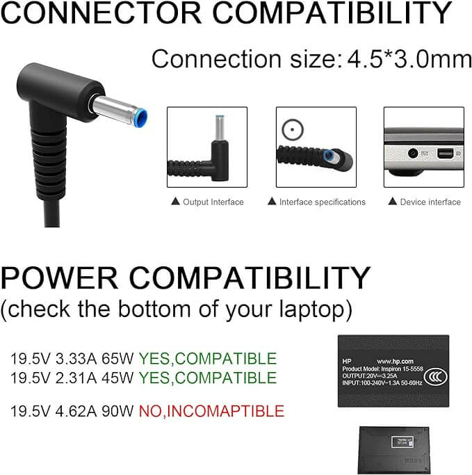 Charger for HP Laptop Computer 65W 45W Smart Blue Tip Power Adapter