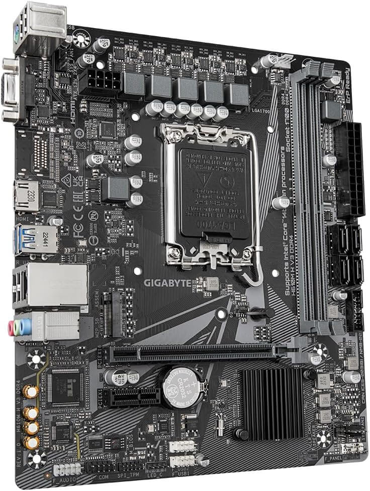 Gigabyte H610M H V3 DDR4 Motherboard - Supports Intel Core 14th CPUs, 4+1+1 Hybrid Phases Digital VRM, up to 3200MHz DDR4, 1xPCIe 3.0 M.2, GbE LAN, USB 3.2 Gen 1