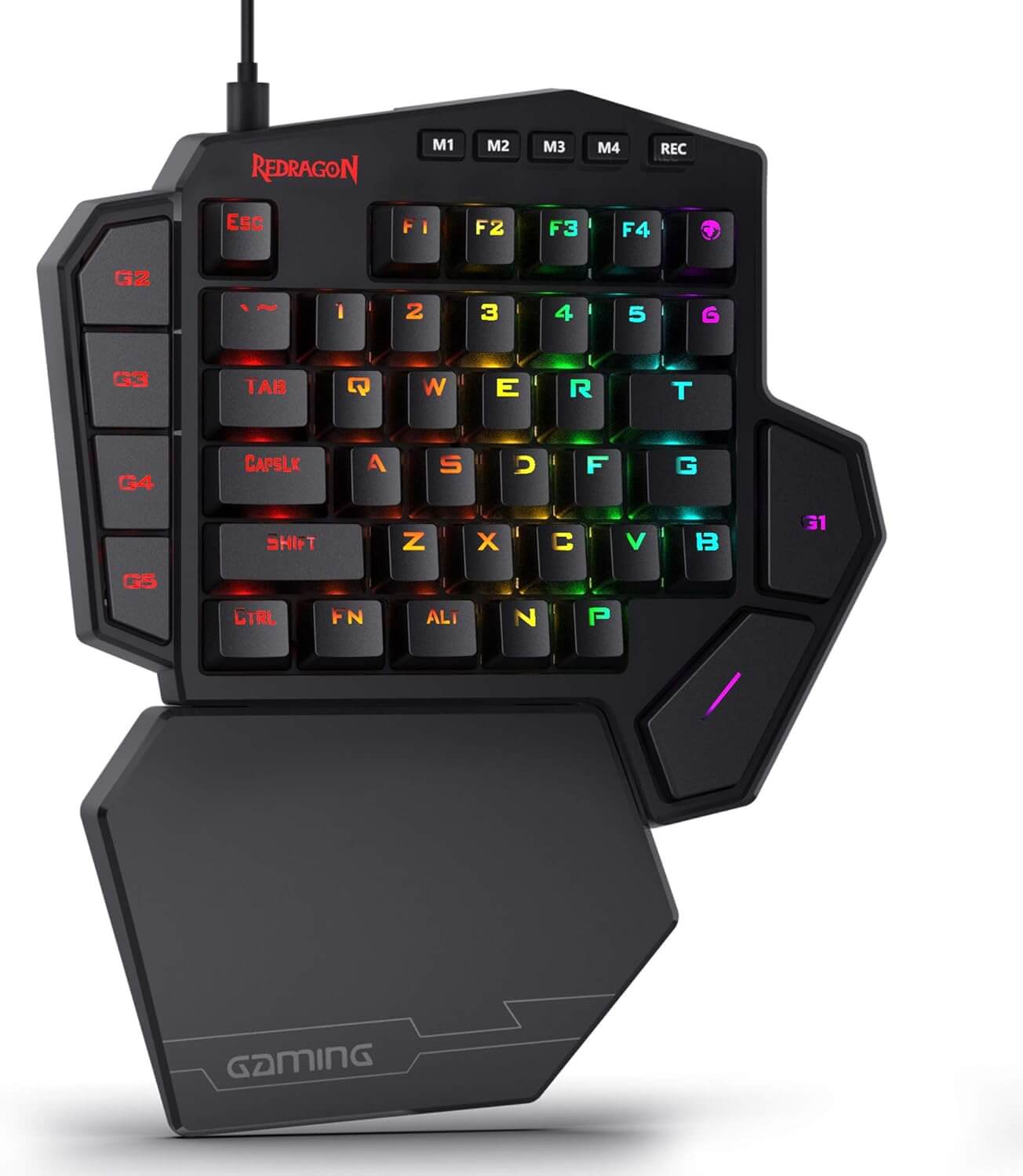 Redragon K585 DITI One-Handed RGB Mechanical Gaming Keyboard, Blue Switches, Type-C Professional Gaming Keypad with 7 Onboard Macro Keys, Detachable Wrist Rest, 42 Keys Redragon