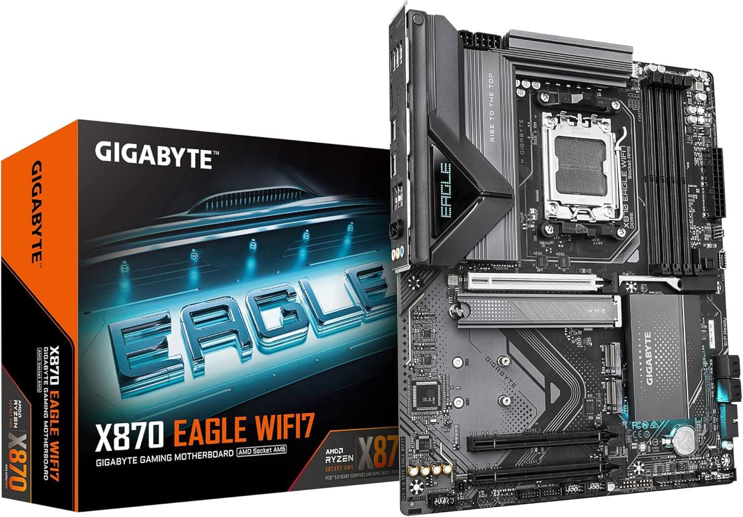 GIGABYTE X870 Eagle WIFI7 Motherboard - Supports AMD Ryzen 9000 CPUs, 14+2+2 Phase VRM, up to 8000MHz DDR5 (OC), 1xPCIe 5.0, Wi-Fi 7, 2.5GbE LAN, USB 4