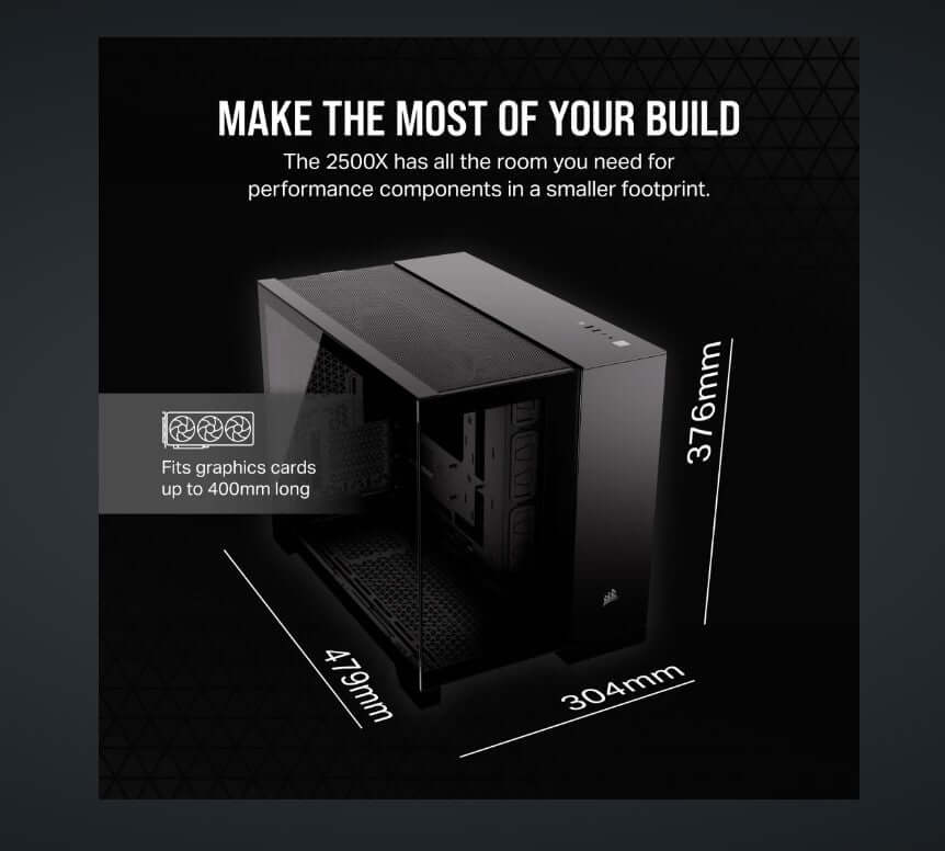 CORSAIR 2500X Tempered Glass mATX, ATX Mid-Tower, Black Dual Chamber Case