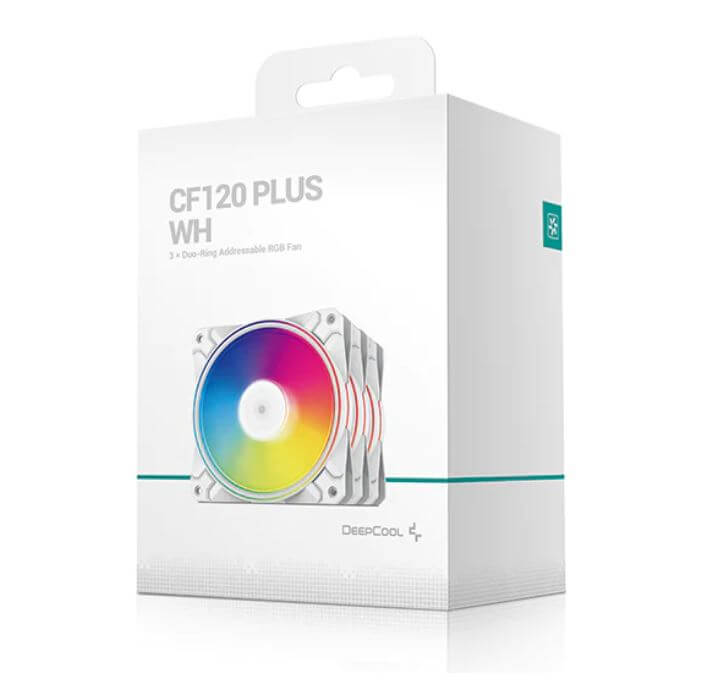 DeepCool CF120 PLUS White Case Fan 3 in 1 (3-Pack) Customisable ARGB LED Lighting, PWN Fan Control, RGB ControllerFA