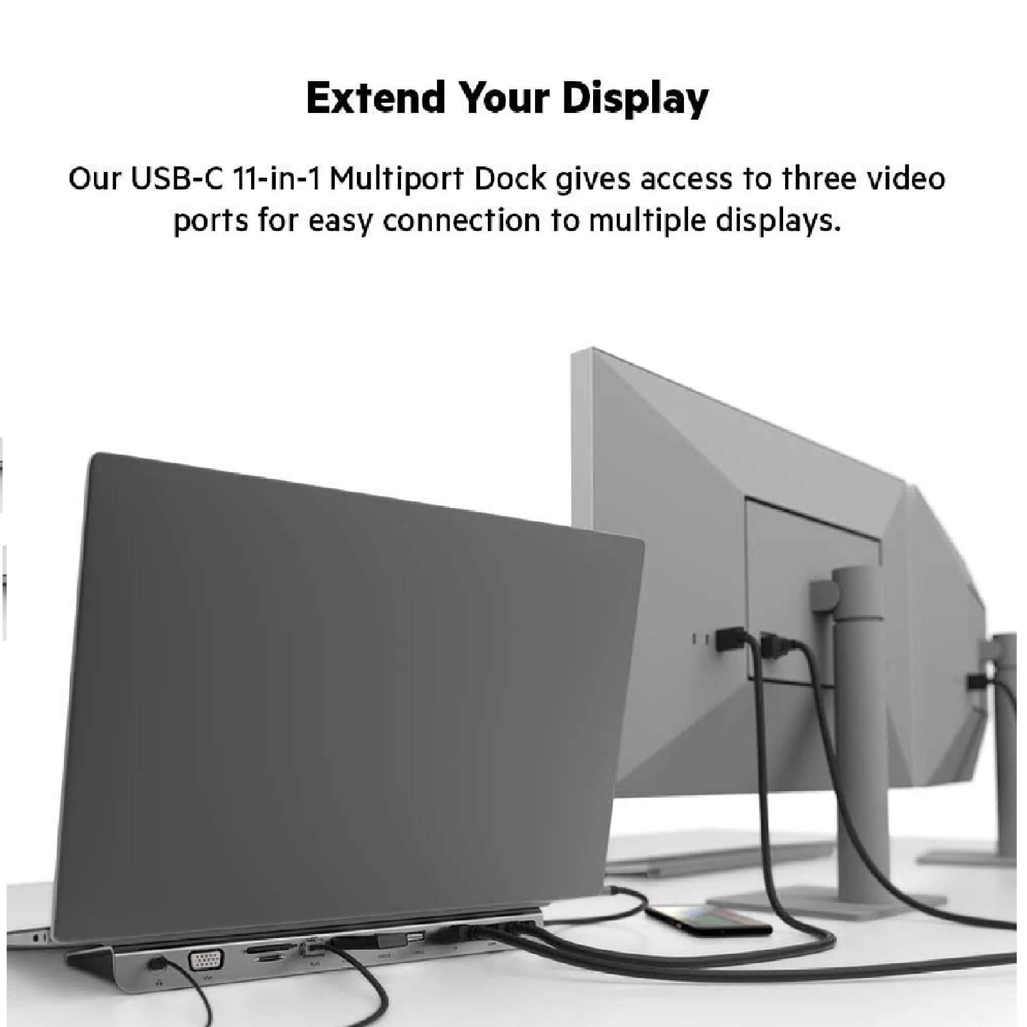 Belkin Connect 11-in-1 USB-C Multiport Dock -(INC004btSGY),100W PD,Triple Display Dock,Ports(4K HDMI,USB-C,USB-A,Audio,MicroSD,GbE ) 5Gbps, Multimedia