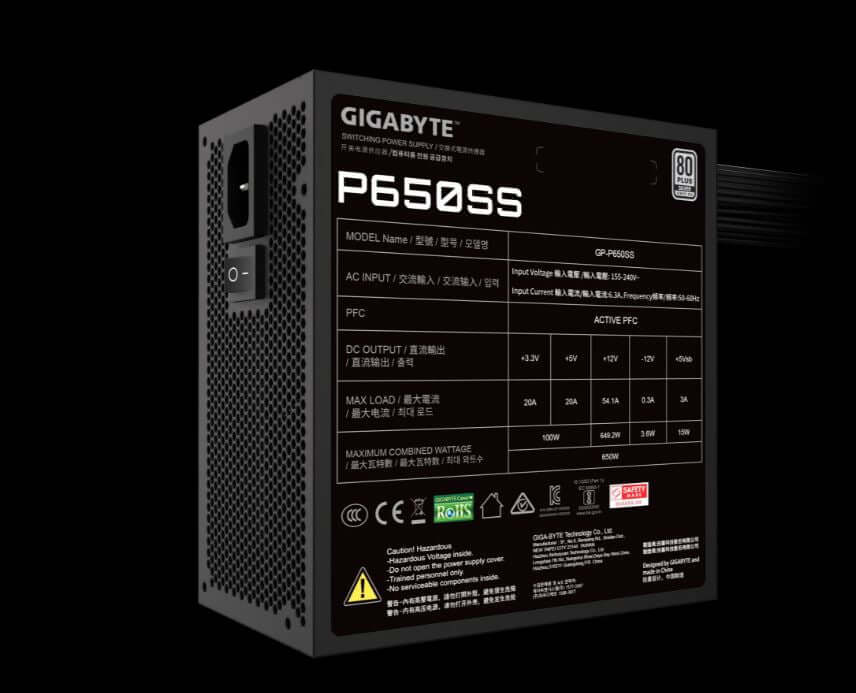 Gigabyte GP-P650G 650W ATX PSU Power Supply 80+ 120mm 12V >100K Hrs 60-50 Hz 650W 120mm Fan 80 PLUS Gold