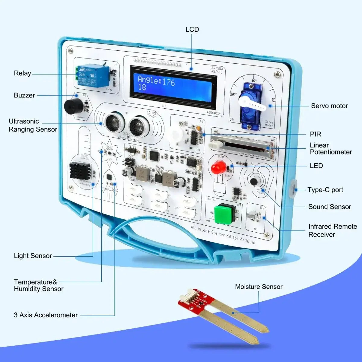 All-in-one Starter Kit for Arduino Common Board Design with 15 Sensors and 21 Lessons