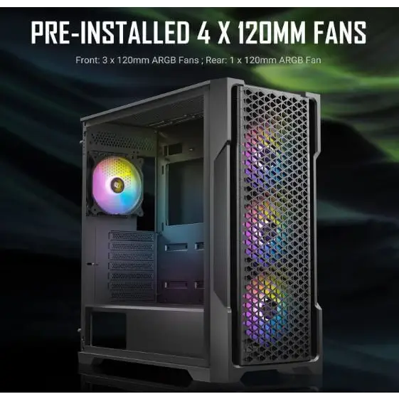 Antec AX90 ATX 2x 360mm Radiator Support 4x ARGB 12CM Fans 3x Front & 1x Rear included. RGB controller for six fans.