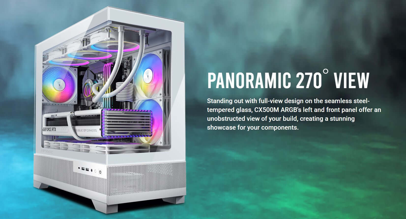 Antec CX500M ARGB White Seamless mATX ITX USB-C Up to 6 Fans. 3 x RGB included (2x Front Right 1 x Rear). Gaming Case