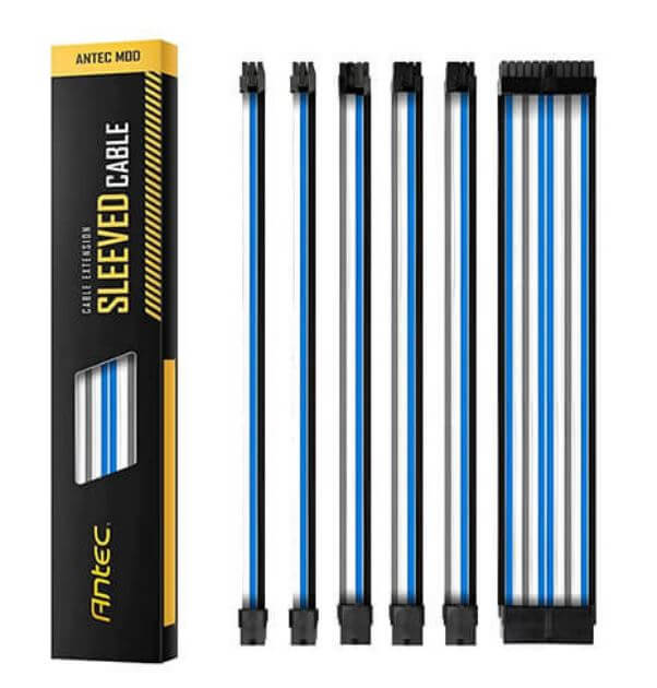 Antec PSU - Sleeved Extension Cable Kit V2 - Blue / White / Black . 24PIN ATX, 4+4 EPS, 8PIN PCI-E, 6PIN PCI-E, Compatible with Standard PSUpowersupply