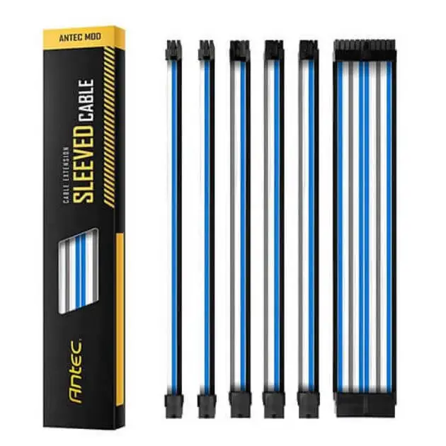 Antec PSU - Sleeved Extension Cable Kit V2 - Blue / White / Black. 24PIN ATX 4 + 4 EPS 8PIN PCI-E 6PIN Compatible