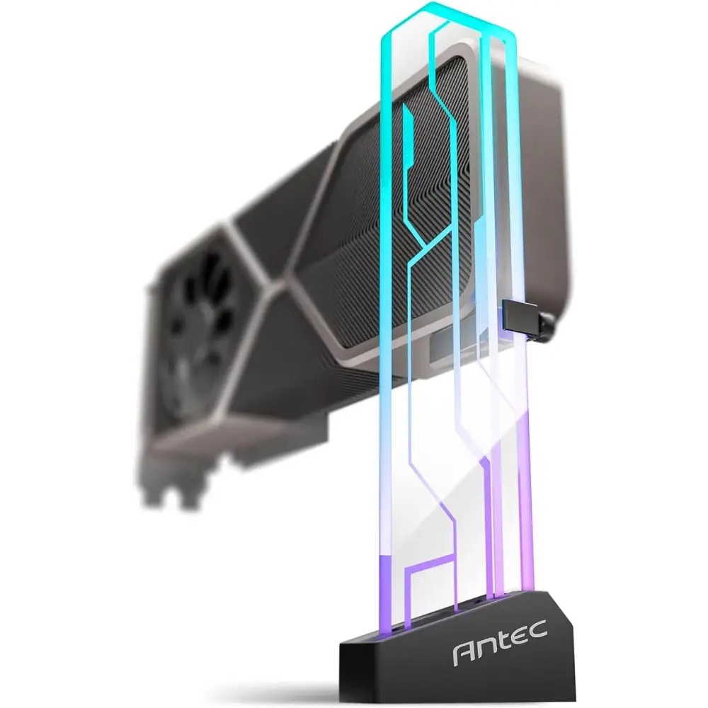 Antec RGB GPU Support Bracket Graphics Card Holder Addressable 5V 3PIN Connector. Tempered Glass Black
