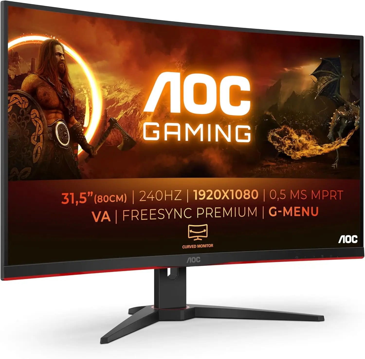 AOC Gaming C32G2ZE - 32 Inch FHD Curved Monitor 240Hz 1 ms MPRT VA AMD FreeSync Premium Low Input Lag (1920x1080@ 300