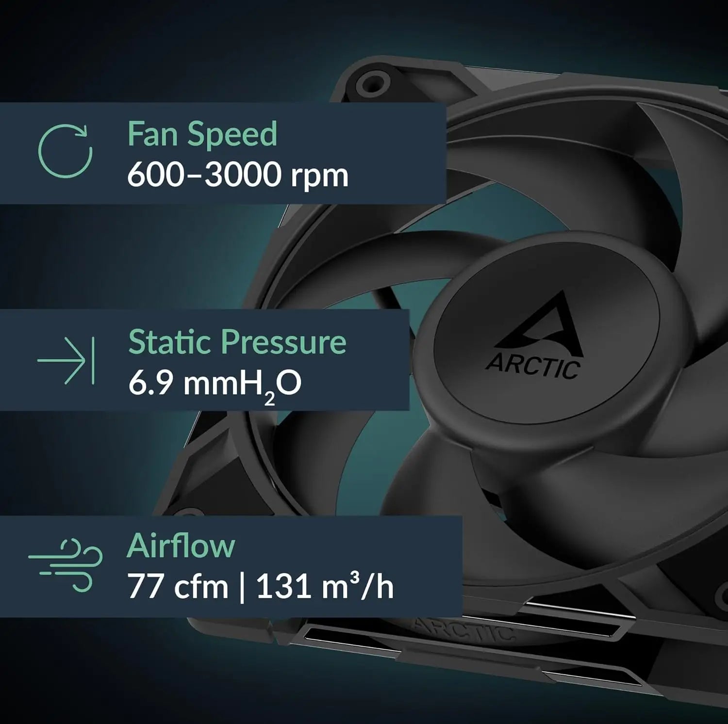 Arctic P12 Pro - Powerful Premium Fan 120 mm PWM 600-3000 RPM <5% Fluid Dynamic Bearing 4-Pin - Black