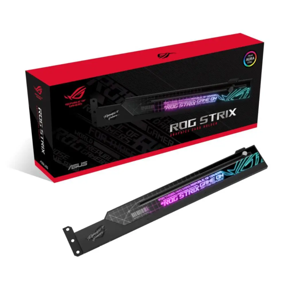 ASUS ROG Strix Graphics Card Holder Eliminates GPU Sag Easy Installation Aura Sync Compatible Laser-etched Logo