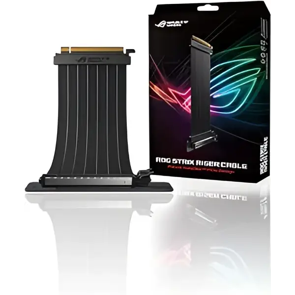 ASUS ROG Strix RS200 240 mm PCI-E x 16 Riser Cable with 90 degree adapter patent SafeSlot design EMI Shielding