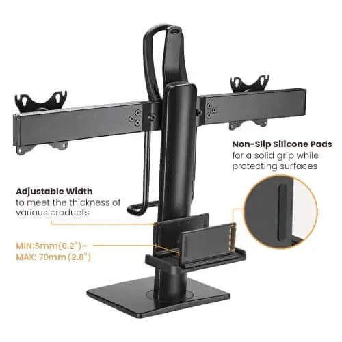 Brateck Dual Screens Vertical Lift Monitor Stand With Thin Client CPU Mount Fit Most 17’’-27’’ Up to 6kg per screen