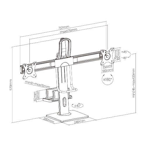 Brateck Dual Screens Vertical Lift Monitor Stand With Thin Client CPU Mount Fit Most 17"-27" Monitor Up to 6kg per screen VESA 100x100,75x75