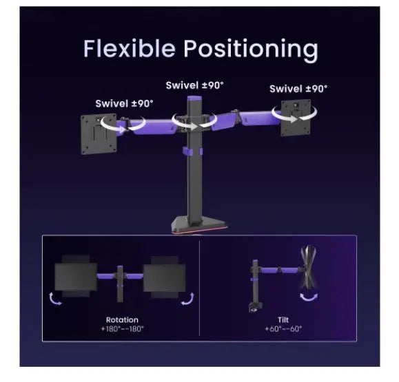 Brateck LDT89-C024 Matte Black Amethyst Articulating Gaming Dual Monitor Arm Fit Screen Size: 17’’-32’’