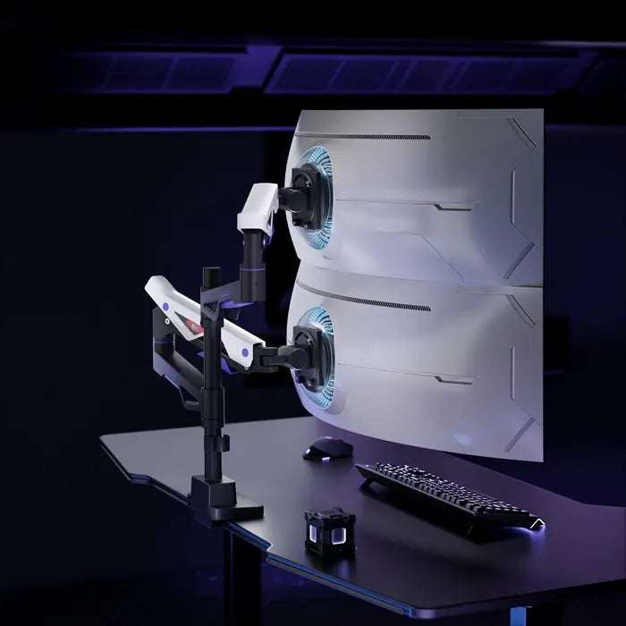 Brateck LDT95-C024UCP Atlas Neo Gaming Pole-Mounted Dual Monitor Arm with USB-A & USB-C Ports For most 24’’~57’’
