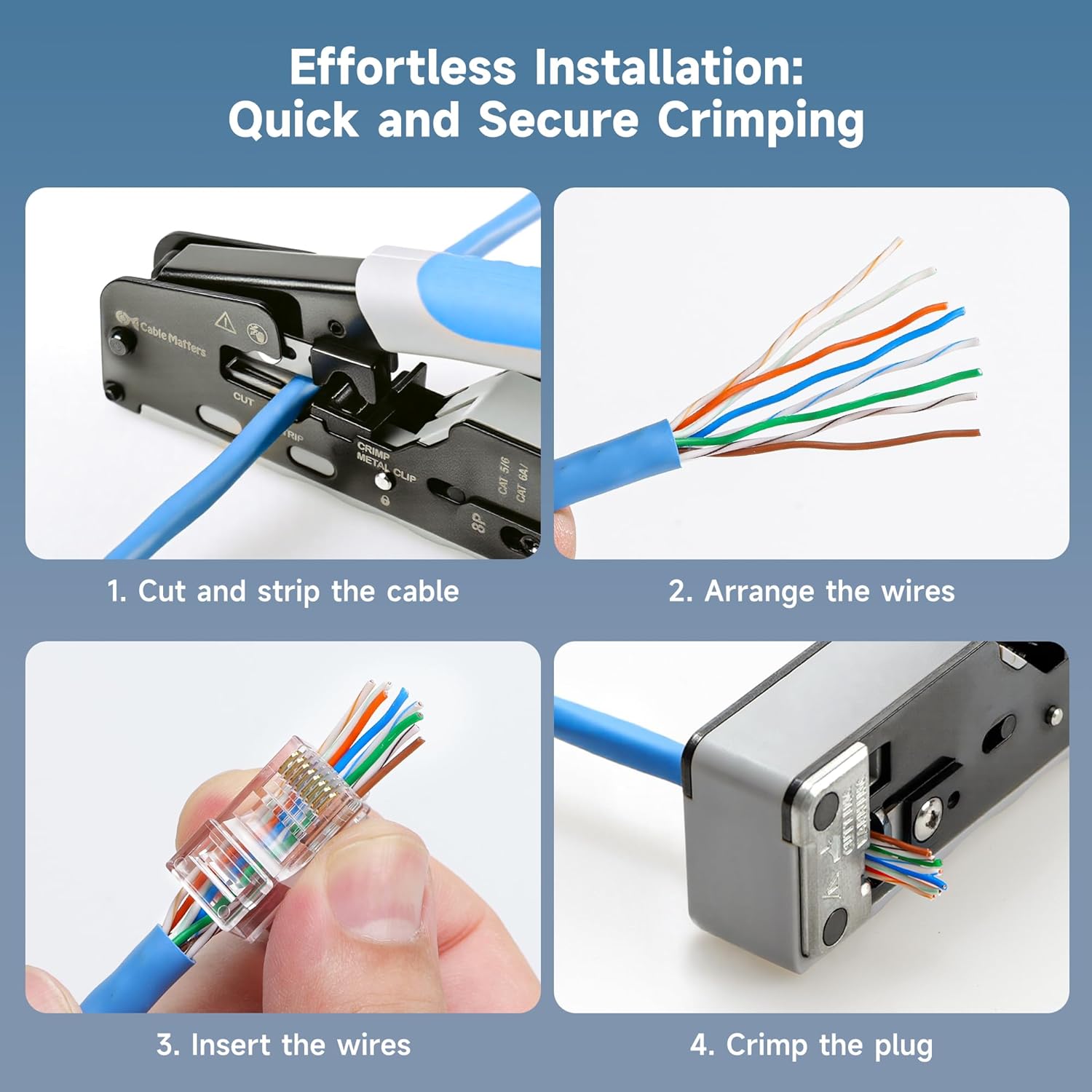 Cable Matters 50-Pack Cat 6 RJ45 Pass Through Connectors 50µ Gold Plated Ethernet Plugs (RJ45 Connector Cat6 Ends)