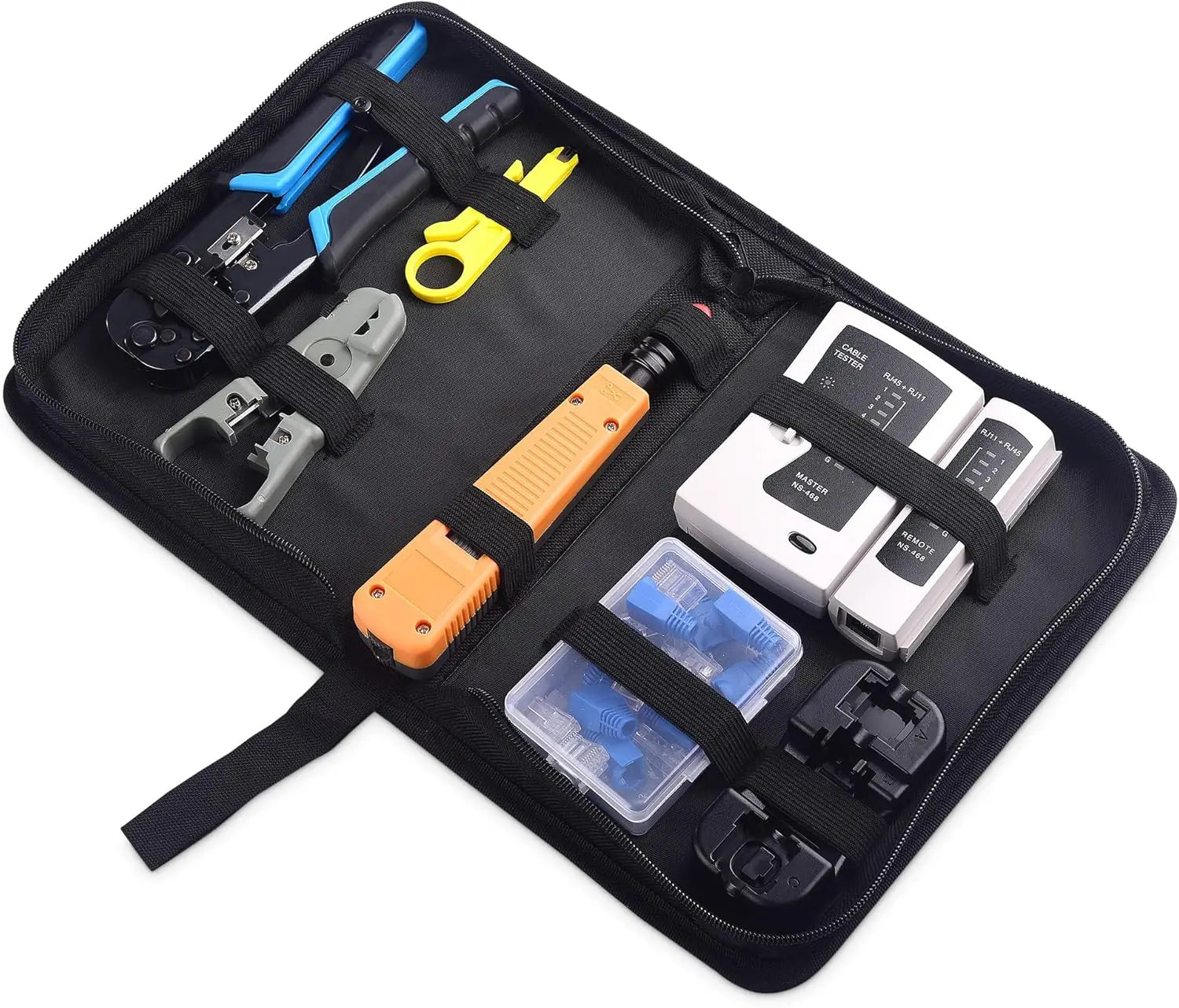 Cable Matters 7-in-1 Network Tool Kit with RJ45 Ethernet Crimping Punch Down Stand Tester Connectors Boots and Wire