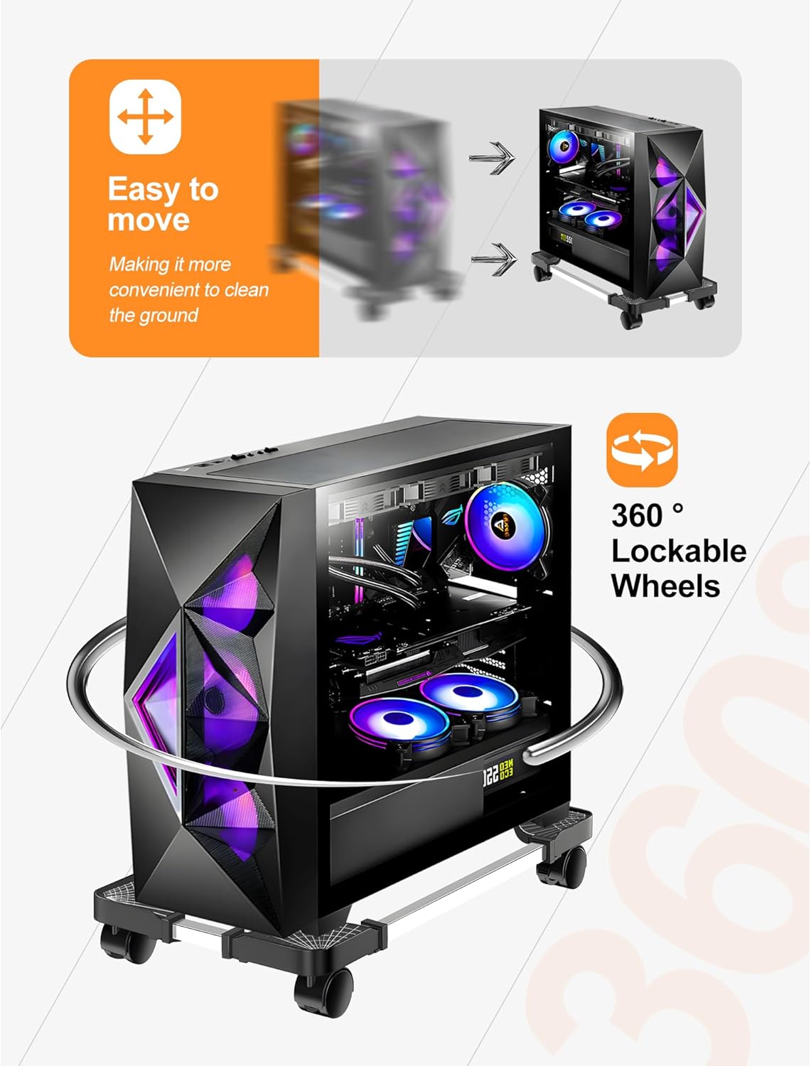 Computer Tower Stand Adjustable Mobile CPU with Rolling Caster Wheels Premium PC Holder for Floor Carpet Gaming Case