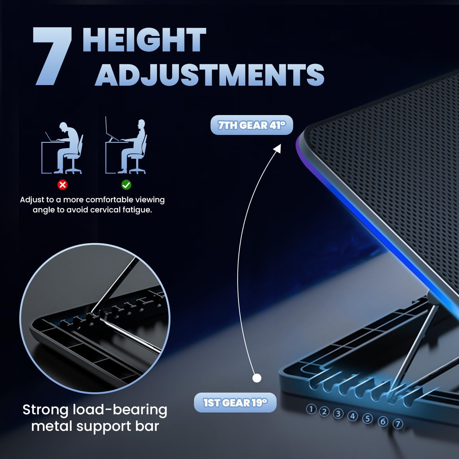 Cooling Pad Cooler with 8 Quiet Led Fans for 11-17Inch Laptops Show Fan Speed 7 Height Stands Dual USB Powered Gaming