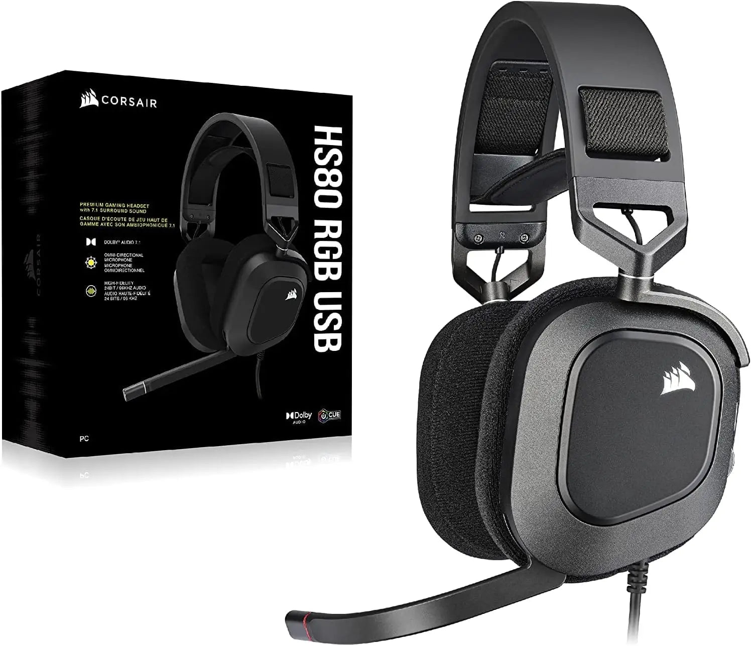 CORSAIR HS80 RGB USB Premium Gaming Headset with Dolby Audio 7.1 Surround Sound (Broadcast-Grade Omni-Directional