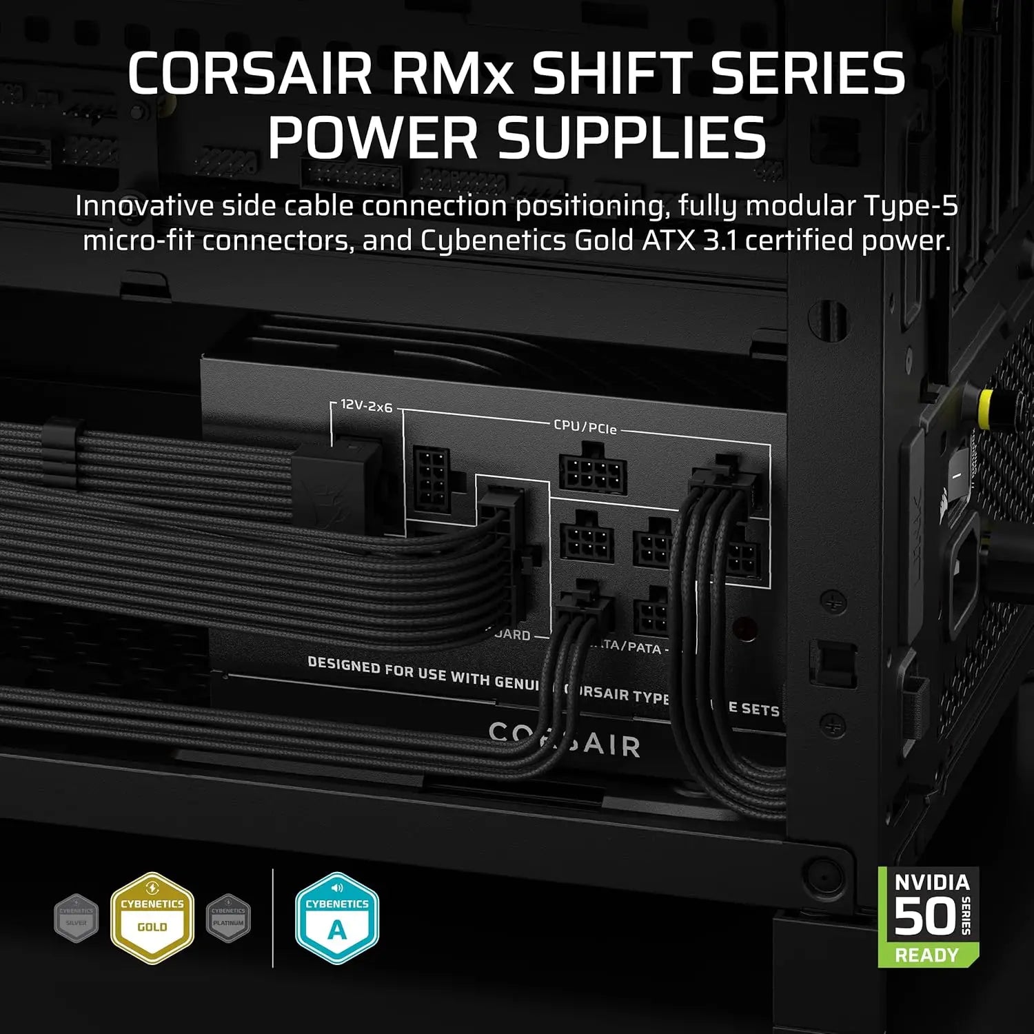 CORSAIR RM1000x Shift (2025) Fully Modular ATX Power Supply โ Side Interface Native 12V-2x6 Cable 3.1 & PCIe 5.1