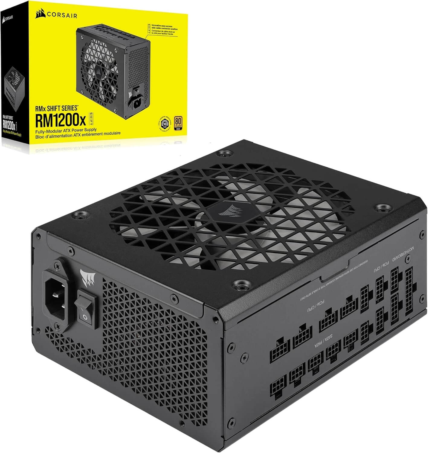 CORSAIR RM1200x Shift Fully Modular ATX Power Supply - Modular Side Interface - ATX 3.0 & PCIe 5.0 Compliant - Zero RPM Fan Mode - 105°C-Rated Capacitors - 80 Plus Gold Efficiency - Blackpowersupply