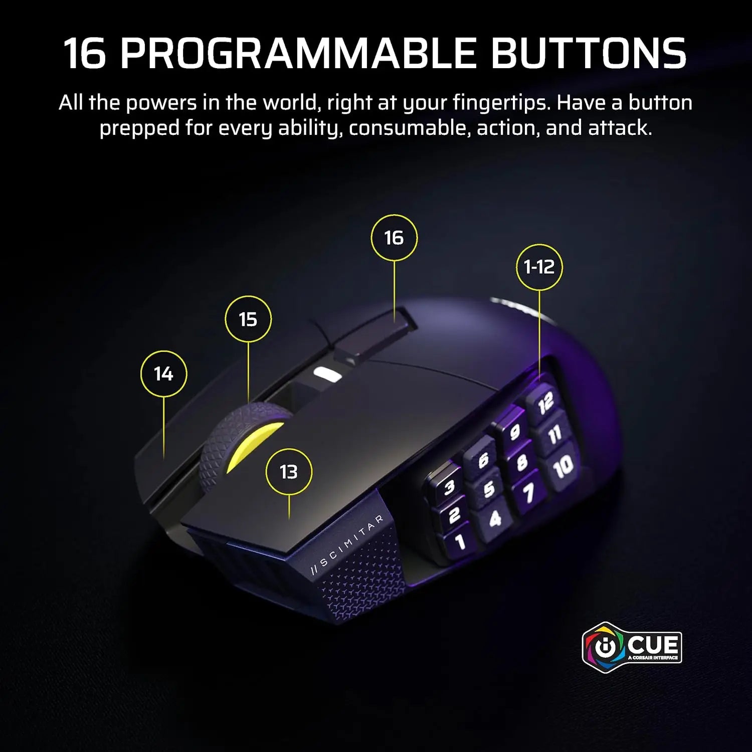 Corsair Scimitar Elite Wireless SE MMO PC Gaming Mouse – 33,000 DPI 16 Programmable Buttons