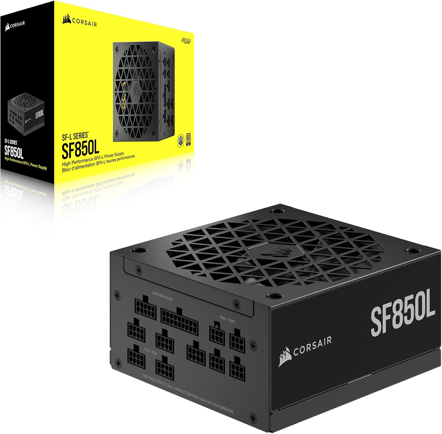 CORSAIR SF850L Fully Modular Low-Noise SFX Power Supply - ATX 3.0 & PCIe 5.0 Compliant - Quiet 120mm PWM Fan - 80 Plus