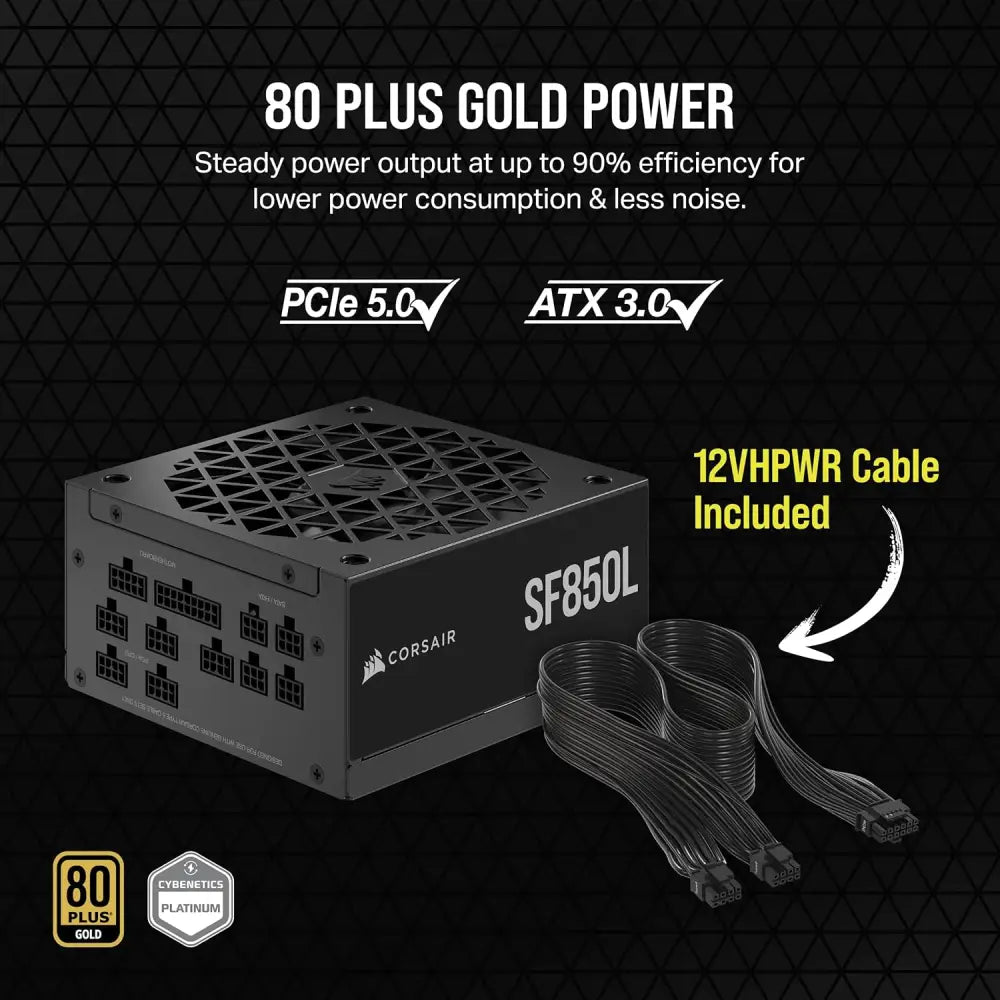 CORSAIR SF850L Fully Modular Low-Noise SFX Supply - ATX 3.0 & PCIe 5.0 Compliant - Quiet 120mm PWM Fan - 80 Plus Gold