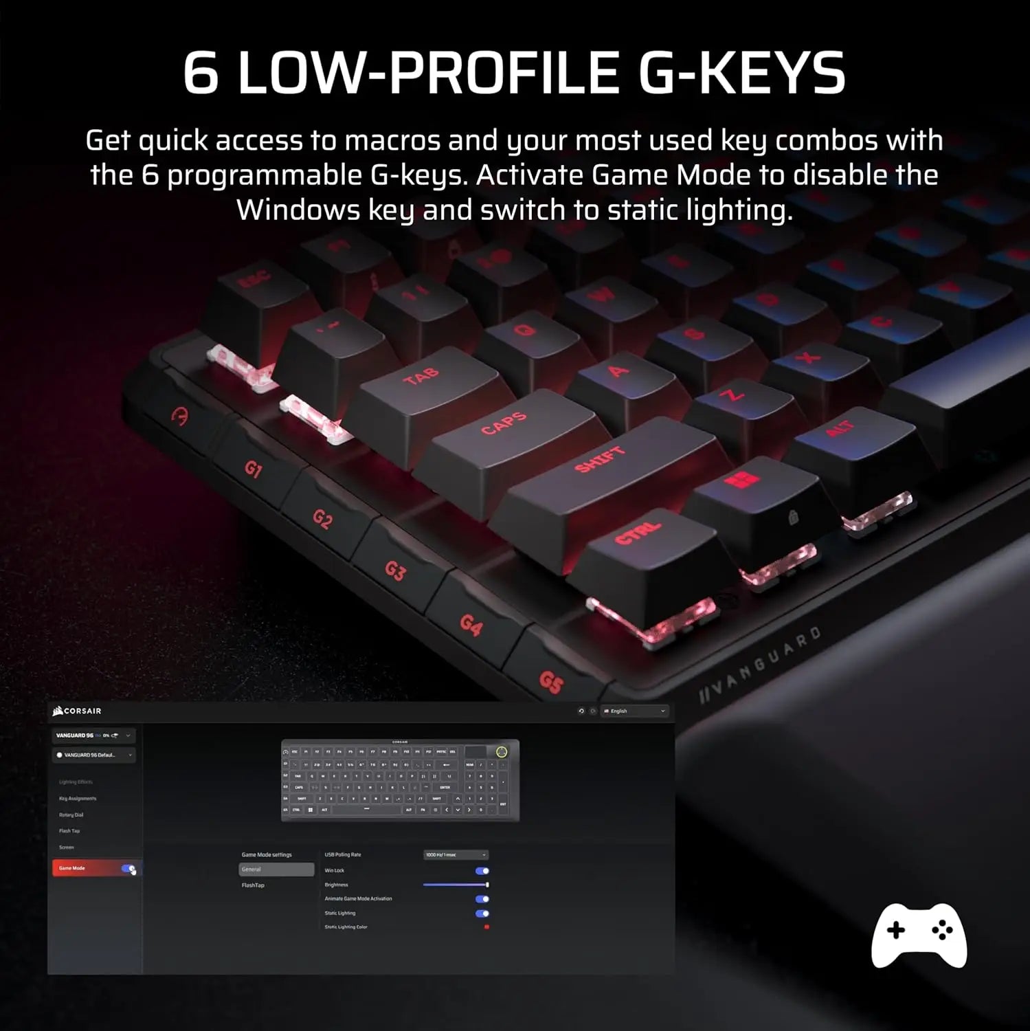 CORSAIR Vanguard 96 Wired Mechanical Gaming Keyboard – 96% Layout MLX Plasma Linear Switches 8000Hz Polling LCD Display