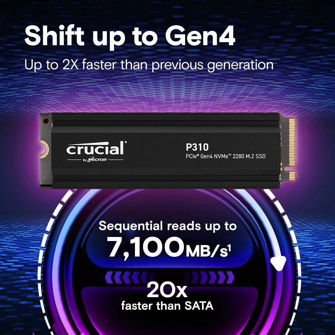 Crucial P310 1TB PCIe Gen4 2280 NVMe M.2 SSD with heatsink Up to 7,100MB/s – Acronis Offer Internal Solid State Drive