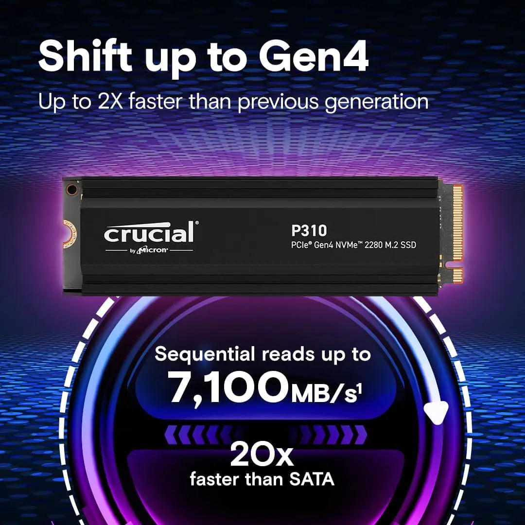 Crucial P310 1TB PCIe Gen4 2280 NVMe M.2 SSD with heatsink Up to 7,100MB/s – Acronis Offer Internal Solid State Drive