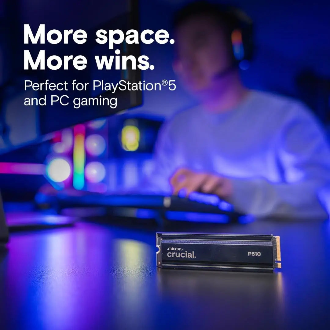Crucial P510 1TB Gen5 NVMe SSD with Heatsink Up to 11,000 MB/s PCIe 5.0 M.2 2280 Internal Solid State Drive Compatible