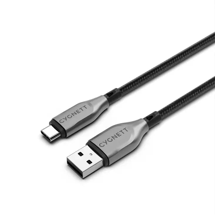 Cygnett Armoured Braided USB-C to USB-A (2.0) Cable (1M) - Black (CY4681PCUSA) 3A/60W 480Mbps Turbo Charge Best for 5
